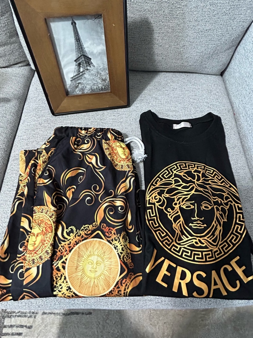 Black and Gold Baroque Medusa Tee & Lounge Pants Set
